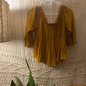 Mustard Off The Shoulder Boho Linen Top Size XL